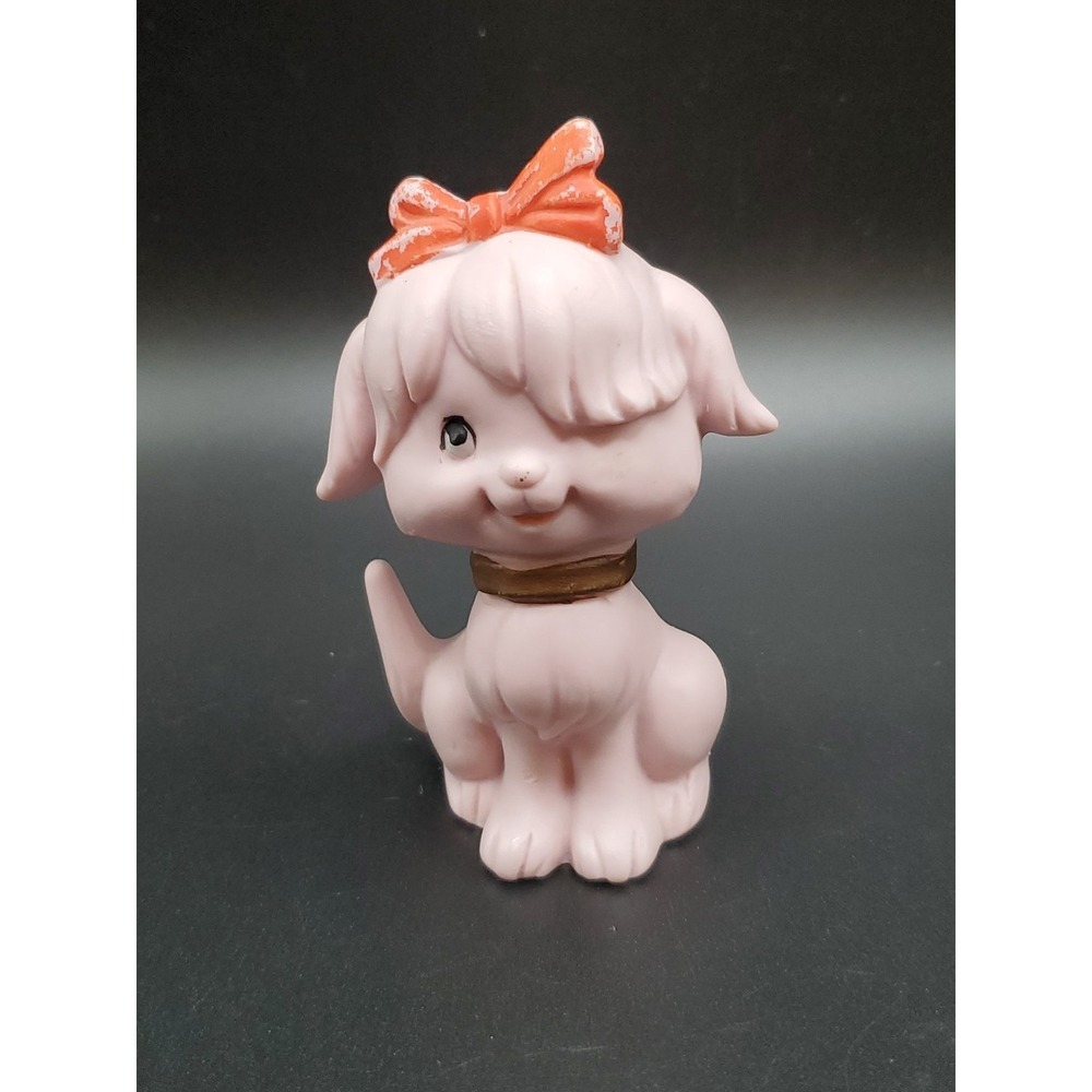Vintage Kelvin's Dog With Hair Bow Pink Figurine